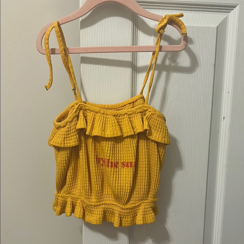 Piupiuchick designer Yellow Ruffled Kids Tank Top